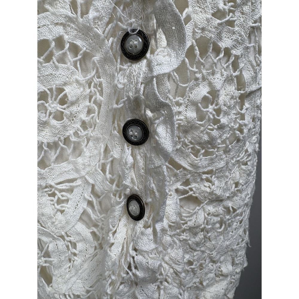 Vintage Christine Parker Women M Cream Vest Cottagecore Crochet Lace - Picture 2 of 14